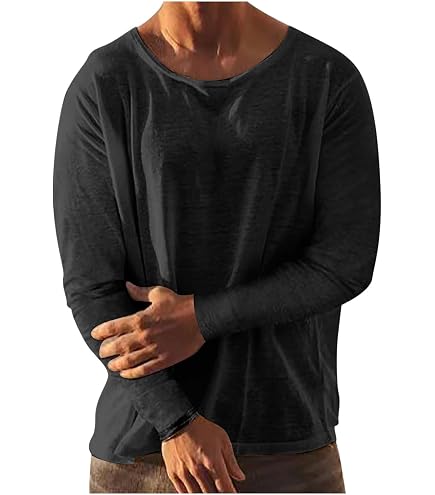 Amazon.com: Mens Linen Cotton Long Sleeve T-Shirts Comfy Plain